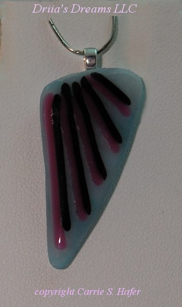 Blue glass wing with black and pink striping.